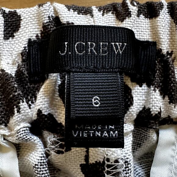J. Crew Easy Pants Linen Leopard Print Pull On Cropped High Rise Black White 6 - Picture 4 of 8